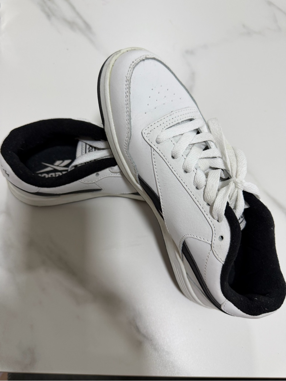 Reebok White and Black Low-Top Leather Sneakers